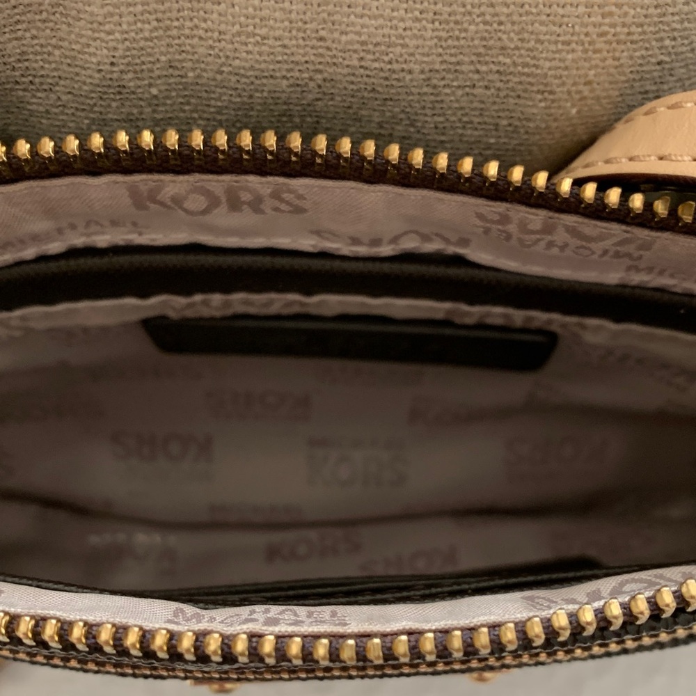 Michael Kors Dark Brown Wristlet with Gold Accents with signature MK - Picture 4 of 11